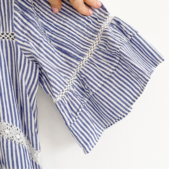 Free People Sunny Day Embroidery Crochet Striped Blue Mini Dress Medium - Picture 8 of 9